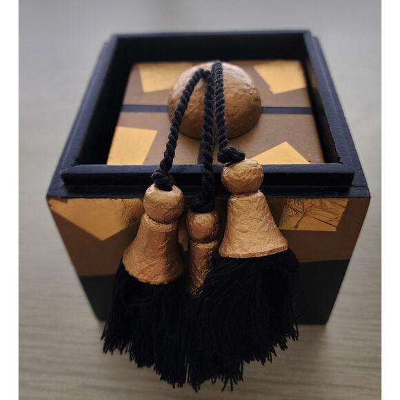 Nesting Boxes-Set of 3-Black & Gold Decoupage-Tassels - Picture 8 of 14